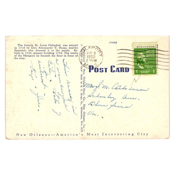 St Louis Cathedral Jackson Square New Orleans Vintage Postcard 1950 Posted Art - Picture 2 of 2